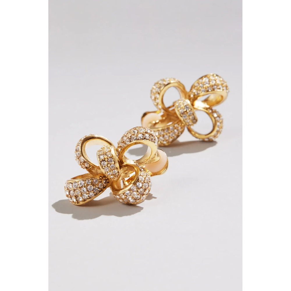 Oscar de la Renta Gold Clover Pavé Crystal Clip-On Earrings OS - Picture 3 of 14